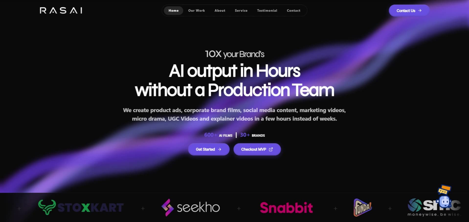 Finished RASAI — AI Creative Video Studio website walkthrough